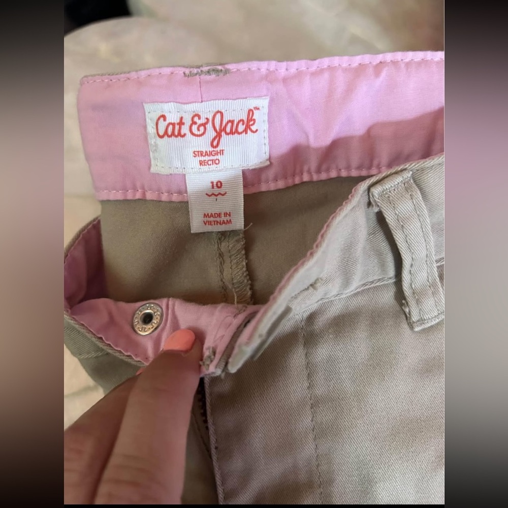 5 pairs Cat & Jack Beige khaki uniform Pants with Pink Interior